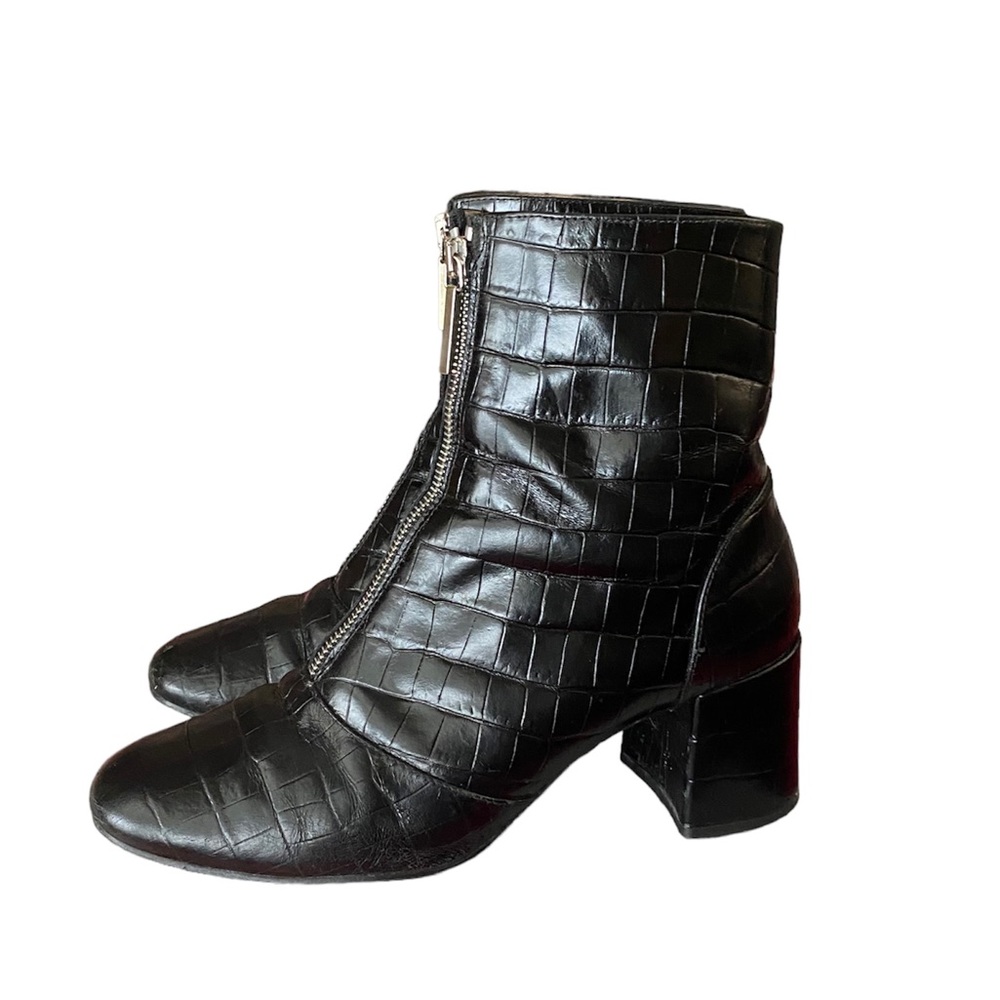 WHISTLES Rowan patent leather Croc booties zip up block heel - Picture 1 of 8